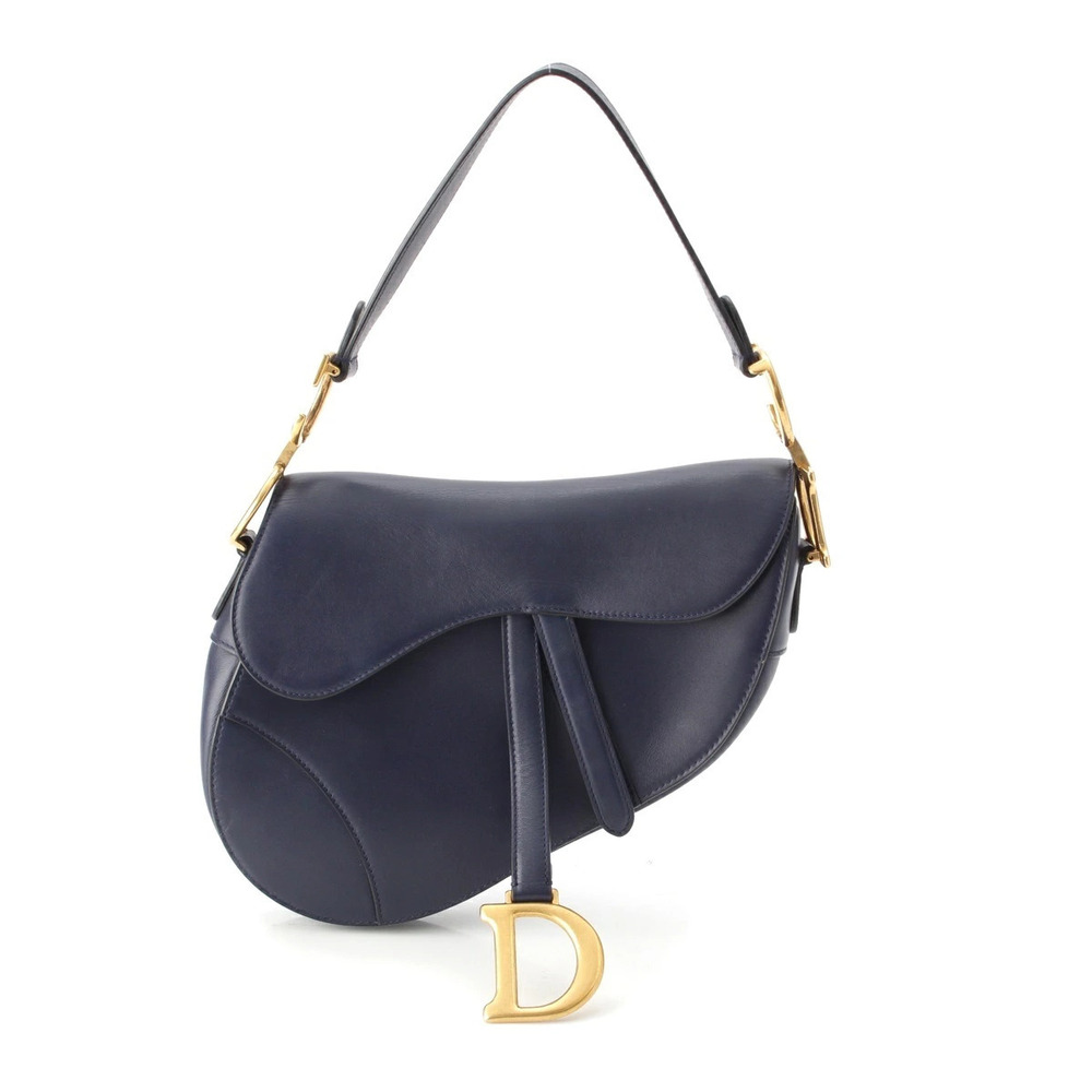Christian Dior Smooth Calf Leather Saddle Handbag Navy Blue